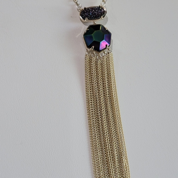 Kendra Scott Long Custom Necklace Multi Drusy Mystic Iridescent Gold - Picture 2 of 14